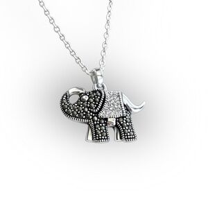 Elephant Marcasite Crystal Necklace 18” Silver Tone Good Luck Charm New in Box